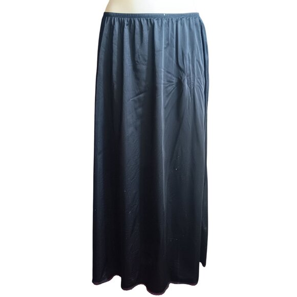Vanity Fair Black Nylon Full Slip Skirt Large 34" Lace Trim Vintage 80's Glam - Picture 2 of 5